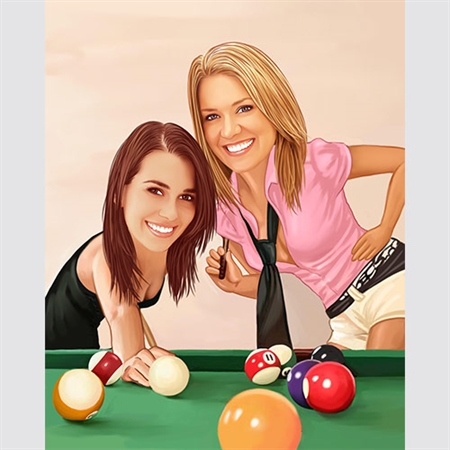 Caricature of Two Female Pool Players from Photos,by myDaVinci - myDaVinci